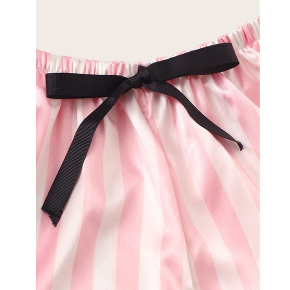 Satin Pink Stripes 4 Piece Pajamas Set - Picture 7 of 16